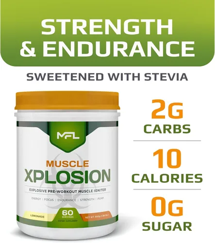 Miniatura 2 de MFL Muscle Xplosion Pre-entrenamiento 0 azúcar endulzado con stevia totalmente natural 60 porciones (limonada)