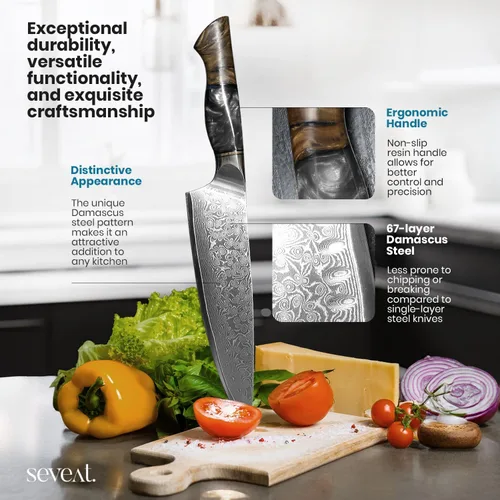 Miniatura 2 de Cuchillo de cocina de Damasco, acero de damasco de 67 capas, juego de cuchillos de chef profesionales de 13 pulgadas para cocina, mango ergonómico