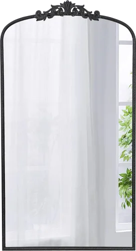 A&B Home - Espejo de cuerpo completo, 66 x 36 pulgadas, espejo grande negro con marco de metal, espejo arqueado para colgar o apoyarse contra la