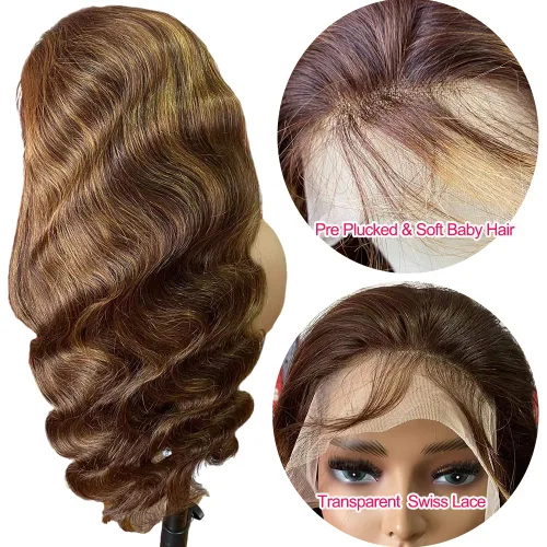Miniatura 4 de Peluca Rubia Miel Cabello Humano Body Wave 13x6 Encaje Frontal Pelucas de Cabello Humano Para Mujeres Negras 22 Pulgadas