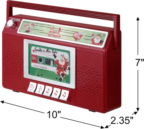 Miniatura 3 de Mr. Christmas Santa's Boom Box Radio – Boombox de Navidad retro de 10 pulgadas con luces LED, 9 canciones navideñas, 3 estaciones de radio de Santa