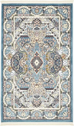 Miniatura 3 de Unique Loom Narenj Collection - Alfombra clásica con diseño texturizado de medallón, 3 x 5 pies, color azul y negro