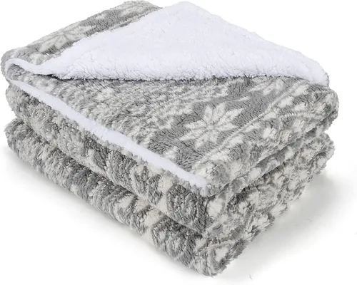 Miniatura 7 de Manta de sherpa gris, súper suave, cálida, cómoda, con copos de nieve, manta reversible esponjosa, manta temática de vacaciones (50 x 60 pulgadas)
