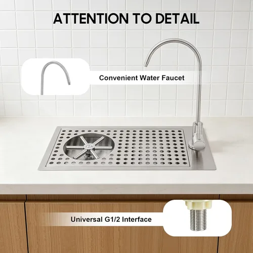 Miniatura 7 de Recessed Glass Rinser, Stainless Steel High Pressure Push Down Cup Washer with Faucet, Embedded Countertop Cup Cleaner for Bar Coffee Shop Milk Tea