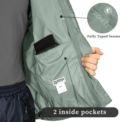 Miniatura 107 de 33,000ft - Chaqueta de lluvia impermeable y plegable para hombre, ligera, con capucha, cortavientos ideal para golf o ciclismo