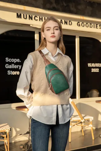 Miniatura 42 de Telena Riñonera pequeña para mujer, de cuero, cangureras, bolsa de pecho para mujer