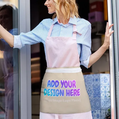 Miniatura 57 de AXKEUDO Delantal personalizado con bolsillos, delantales de cintura para camarera para cocinar en casa, restaurante, servir trabajo