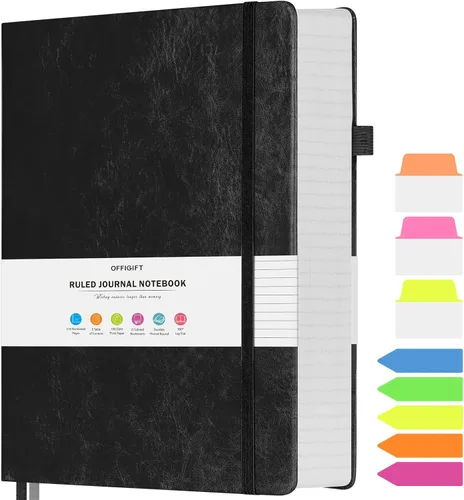Miniatura 18 de Cuaderno rayado, cuaderno grande A5 con rayas universitarias, cuaderno de trabajo de 312 páginas numeradas con calcomanías de índice, papel grueso