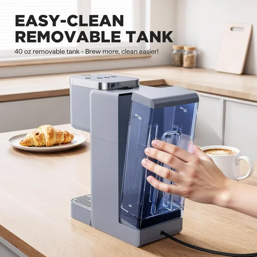 Miniatura 6 de Tastyle Cafetera de una sola porción, máquina de café helado y caliente para cápsulas K y molidos, diseño compacto, depósito de agua extraíble de 40