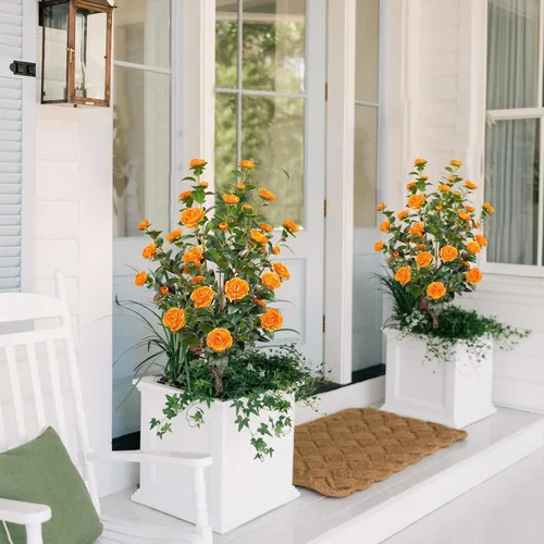 Miniatura 7 de Árbol artificial de 43.3 pulgadas / 3.6 pies con flores de camelia, árbol de otoño falso con 32 flores florecientes, árbol naranja para otoño