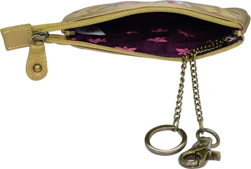 Miniatura 3 de Anuschka Bolsa de piel auténtica pintada a mano para mujer, con cremallera, 2 llaveros