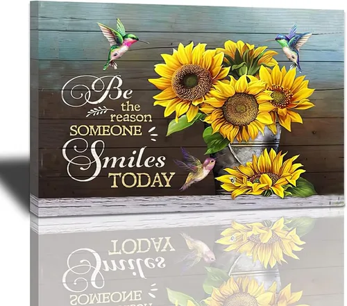 Miniatura 48 de Bulldog Leather Works Lienzo decorativo abstracto de colibrí y girasol, con citas inspiradoras, póster de flores de granja, decoración moderna
