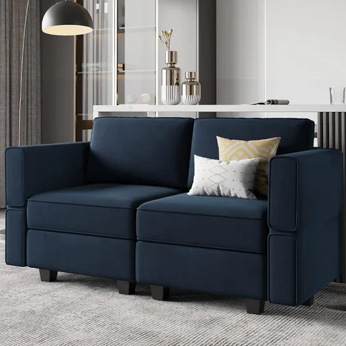 Miniatura 36 de Belffin Módulo de Almacenamiento con Otomana para Sofá Seccional Modular Asiento Cuadrado Cubo de Terciopelo Azul