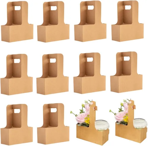 Enorteen 25 bolsas de regalo de flores de papel kraft con asa, bolsas de ramo de café, bolsas de regalo florales para Acción de Gracias, cumpleaños,