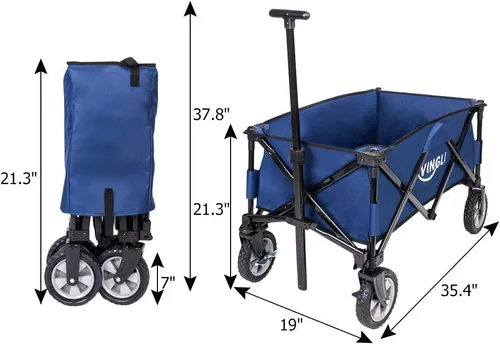 Miniatura 9 de VINGLI Carro plegable portátil, resistente carrito de compras plegable para deportes de jardín, marco de acero para playa, parque, camping, patio