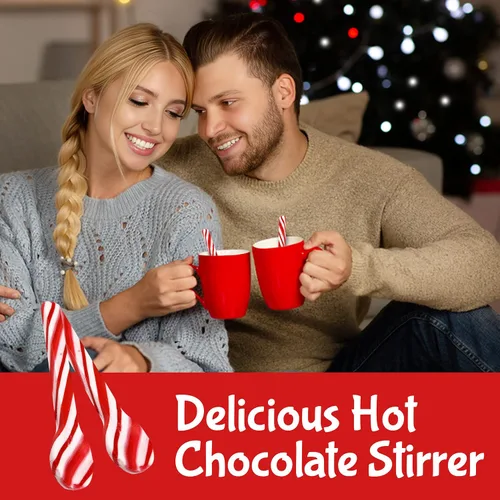Miniatura 7 de Cucharas de bastón de caramelo de menta, sin colorantes, paquete de 12 cucharas de chocolate caliente con sabor a menta de Navidad envueltas