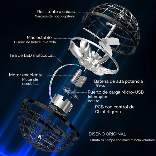 Miniatura 2 de AMERFIST Juguete de bola de orbe volador 2025, globo cósmico, boomerang, bola flotante, juguete giratorio galáctico, órbita de dron de mano, Negro