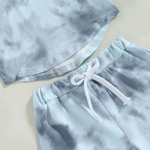 Miniatura 5 de JLKGICF Conjunto de ropa de verano para bebés y niños pequeños, a rayas, lisos, teñido anudado, sin mangas, con bolsillo, sudadera con cordón