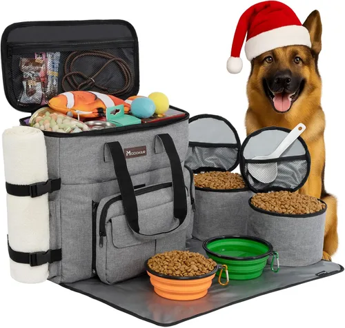 Miniatura 8 de Modoker Organizador de viaje para perros con 2 cuencos plegables para perros para suministros y accesorios, bolsa de viaje para mascotas aprobada
