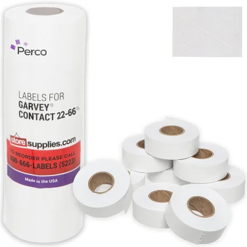 Perco Etiquetas blancas de marcado de precio, 9,000 etiquetas en blanco para Garvey 22-66/22-77/22-88, pistola de precios de dos líneas con rollo de