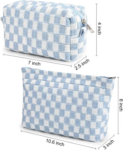 Miniatura 3 de SOIDRAM 2 Piezas Bolsa de Maquillaje Grande, Bolsa de Cosméticos a Cuadros de Gran Capacidad, Bolsa de Lona Mixta para Viaje, Bolsa Organizadora