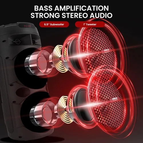 Miniatura 2 de Pyle Altavoz PA Bluetooth portátil - Sistema de audio para karaoke BT de 240W dual de 6.5" recargable para interiores/exteriores - TWS, luces
