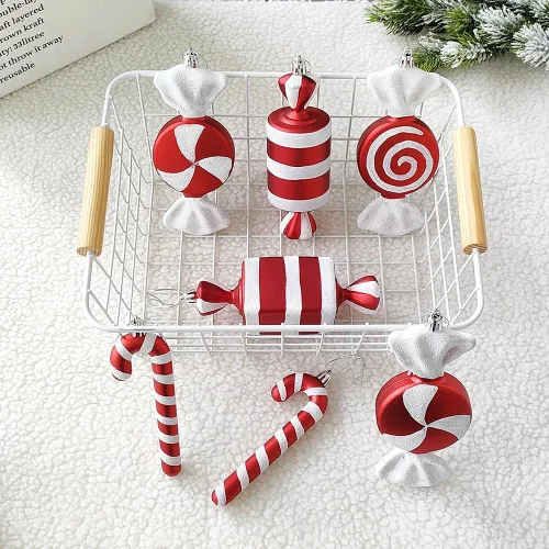 Miniatura 7 de 14 piezas de adornos colgantes de bastón de caramelo y piruleta navideños, manualidades colgantes de bastón de caramelo para árbol de Navidad
