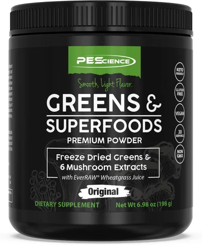 Miniatura 8 de PEScience Greens Powder Superfood con clorofila natural, polvo de hongos Reishi y cola de pavo, col rizada liofilizada, espinacas, brotes