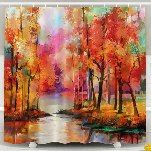 Miniatura 24 de CAPSCEOLL Tree Forest Nature - Cortina de ducha con diseño de árbol en el bosque, cortina de baño para baño, tela de poliéster impermeable, 66 x 72