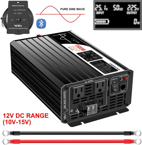 Miniatura 2 de Xijia Inversor de potencia de 1500 W, inversor de onda sinusoidal pura de 12 V a 120 V, convertidor solar de sobretensión de 3000 W para camión