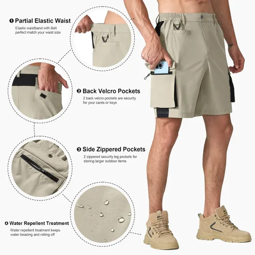 Miniatura 4 de KPSUN Pantalones cortos de senderismo para hombre, pantalones cortos tácticos, ligeros, casuales, de golf, para pesca, viajes, campamento
