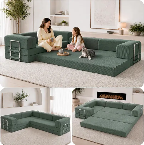 Miniatura 15 de TUFT & FINCH Sofá comprimido en forma de L de alta calidad, cama y asientos de 3 plazas, sofás seccionales convertibles para sala de estar, oficina