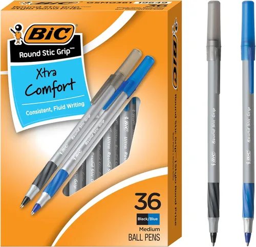 Miniatura 8 de BIC Bolígrafos Round Stic Grip Xtra Comfort, color negro, punta media (1.2 mm), paquete de 36 unidades, bolígrafos perfectos para escribir