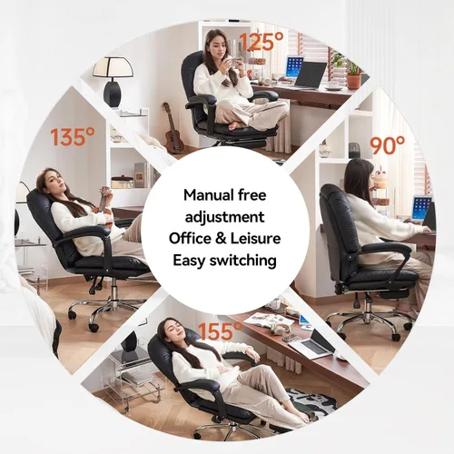 Miniatura 8 de EMIAH Silla de Oficina Ergonómica con Reposapiés Silla Criss Cross con Ruedas Silla de Oficina Ejecutiva Reclinable Respaldo Medio Cuero PU Sillas