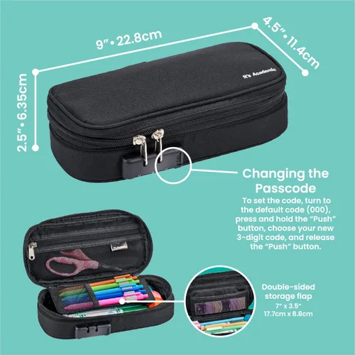 Miniatura 5 de It's Academic Estuche para lápices con bloqueo, para suministros escolares y de oficina, bolsa organizadora de viaje, compacta, de alta capacidad