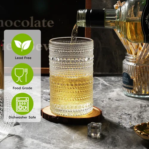 Miniatura 4 de Moretoes Juego de Vasos para Beber Hobnail de 12, Vasos Altos de 12 Oz Transparentes con Relieve Embosado Estilo Boho, Vasos de Agua para Cocina