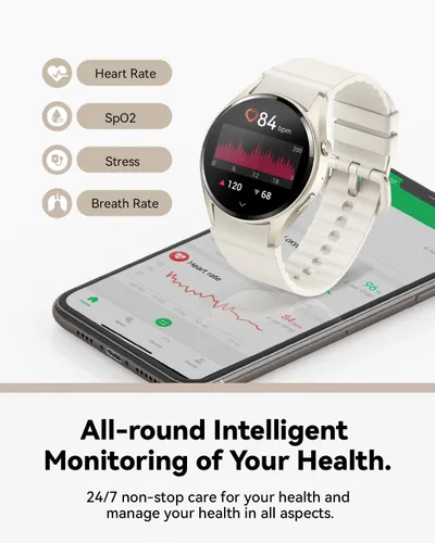 Miniatura 5 de KACUBAKU Reloj inteligente (hacer llamadas/responder llamadas) (crema-plateado)