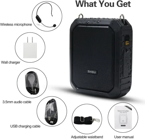 Miniatura 8 de Amplificador de voz inalámbrico con Bluetooth 5.3 Sistema PA portátil de 18 W con clip de cintura, micrófono megáfono recargable impermeable