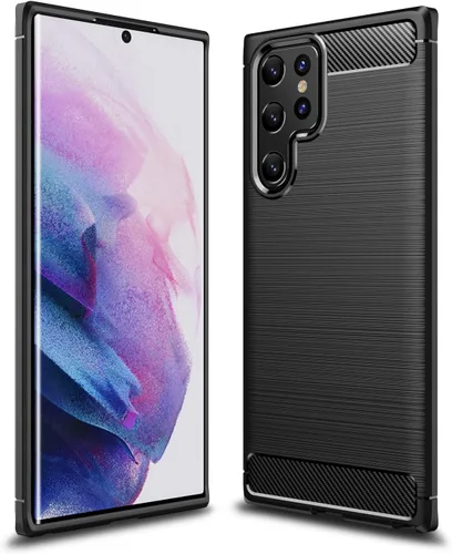 Funda para Samsung Galaxy S22 Ultra - Textura de fibra de carbono, antiarañazos, absorción de golpes (negro)