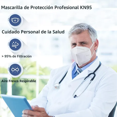 Miniatura 8 de Paquete de 60 mascarillas KN95, mascarillas de 5 capas envueltas individualmente, eficiencia de filtro ≥95% Blanco