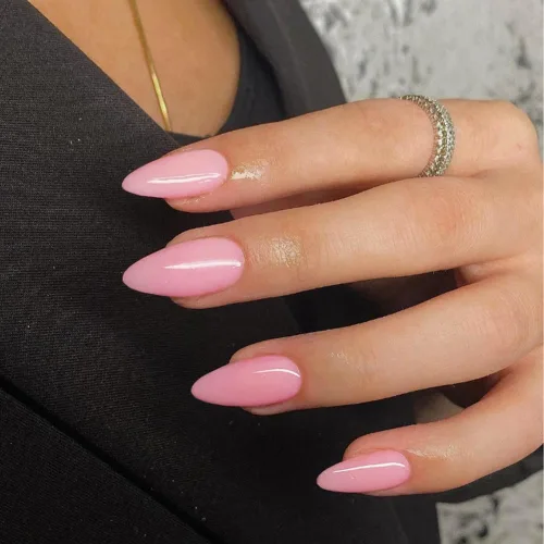 Miniatura 3 de Uñas postizas de presión con forma de almendra rosa de longitud media estilo stiletto, uñas artificiales de gel suave reutilizables acrílicas