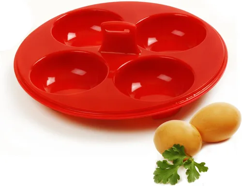 Miniatura 3 de Norpro Silicón 4 Huevos Escalfador, Rojo
