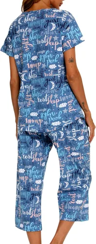 Miniatura 6 de ENJOYNIGHT - Conjunto de pijama para mujer, ropa de dormir de algodón con camiseta y pantalones capri, lindos pijamas