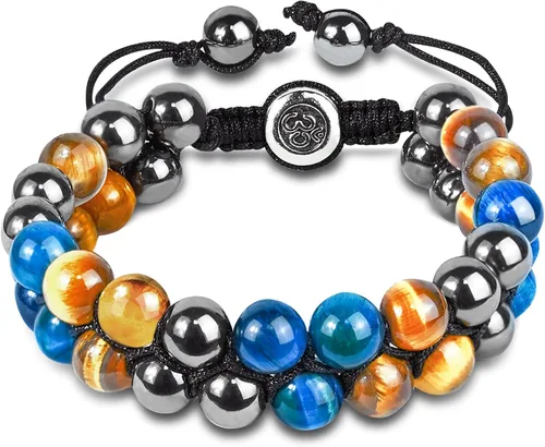 Triple Protection Bracelet Natural Black Obsidian Tigers Eye Hematite Beads Crystal Bracelet Healing Bracelets for Men Women Bring Prosperity Luck