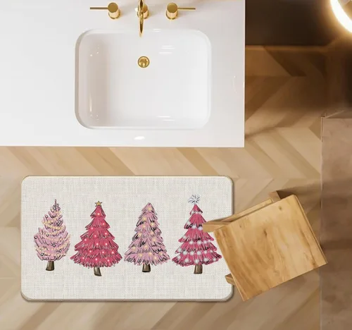 Miniatura 4 de Tapete rosa para puerta de árbol de Navidad, tapete de árbol de Navidad, tapete de entrada para interiores y exteriores, decoración de Navidad rosa