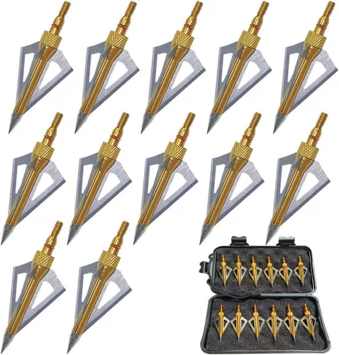 Miniatura 10 de 3 cuchillas de caza de 100/125 granos, cabezas de flecha atornilladas, puntas de flecha compatibles con ballesta y arco compuesto + 1 estuche