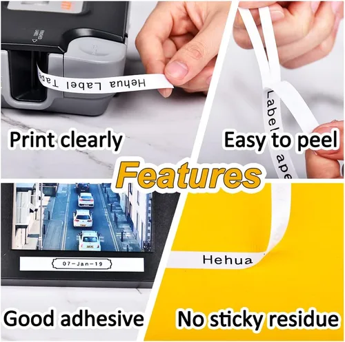 Miniatura 4 de Hehua Paquete de 4 cintas de etiquetas de repuesto compatibles para Casio XR-9WE XR9WE XR-9WE2S Cinta de etiquetado de 0.354 in 3/8 negro sobre