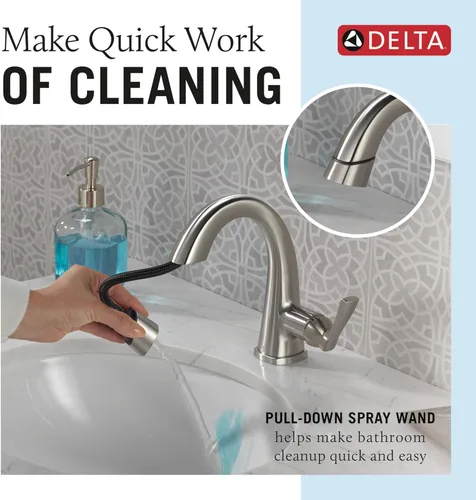 Miniatura 2 de Delta Faucet Stryke - Grifo de baño extraíble, grifo de baño extraíble de níquel cepillado con rociador extraíble, grifo de lavabo de baño, acero