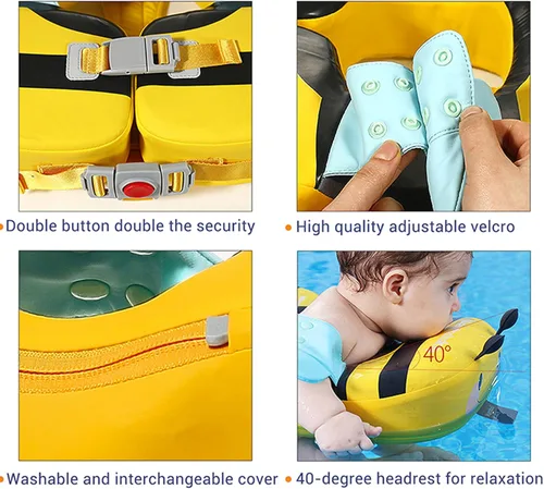 Miniatura 5 de Mambo - Flotador de piscina para bebé no inflable con asiento seguro para niños de 3 a 24 meses Flotador M con dosel