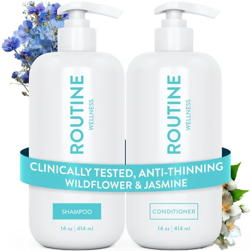 Miniatura 16 de Routine Wellness Set de champú y acondicionador antiadelgazamiento para cabello adelgazante - Biotin DHT Blocker Mujeres y Hombres - Champú seguro